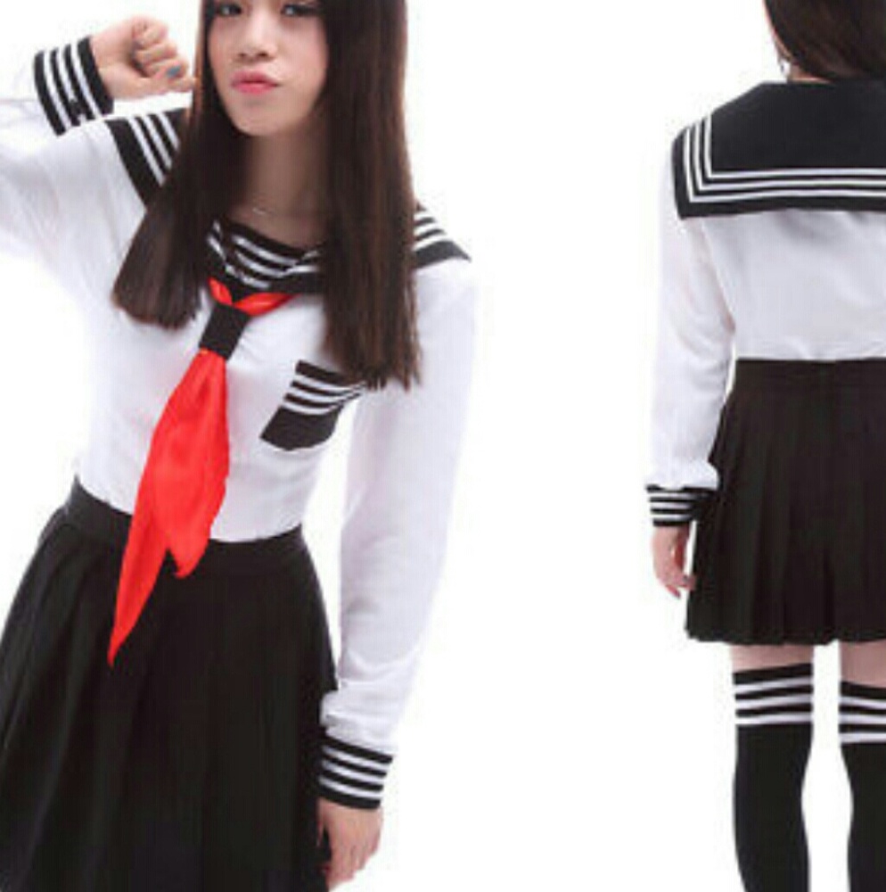 Long sleeve japanese anime school girl outfit